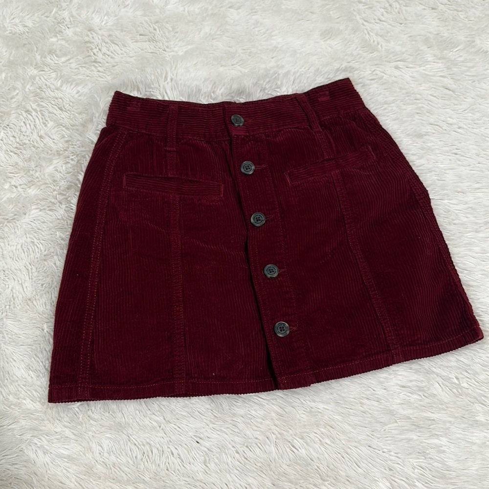 Burgundy Corduroy Button Up Hi Rise A Line Skirt